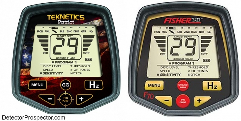 Teknetics Patriot and Fisher F70 controls and display compared